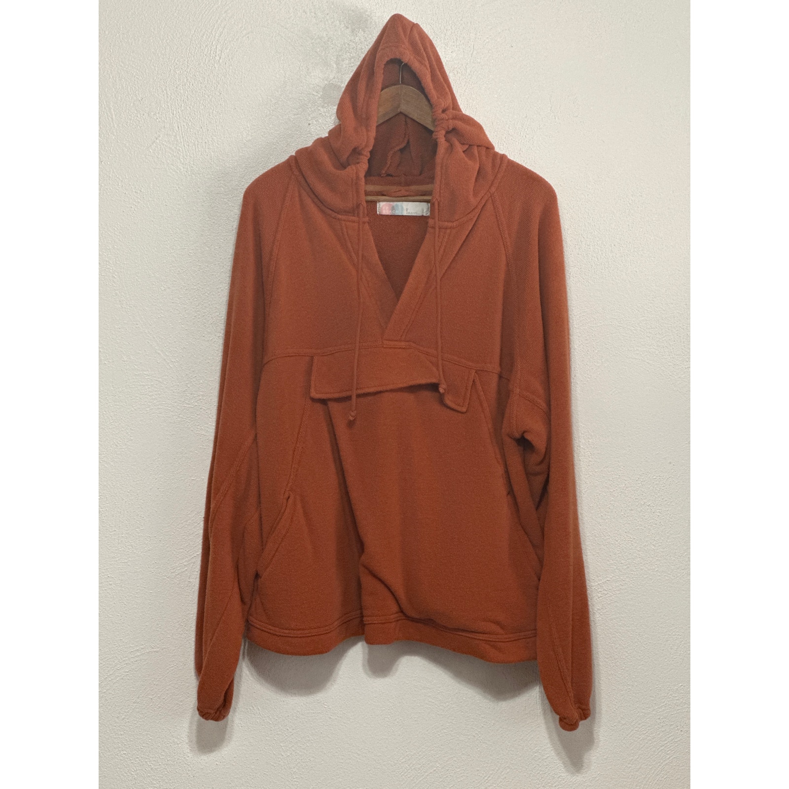 Free People Beach Poncho Hoodie L Terra Cotta Oversized 3 Pockets Boho Hippie